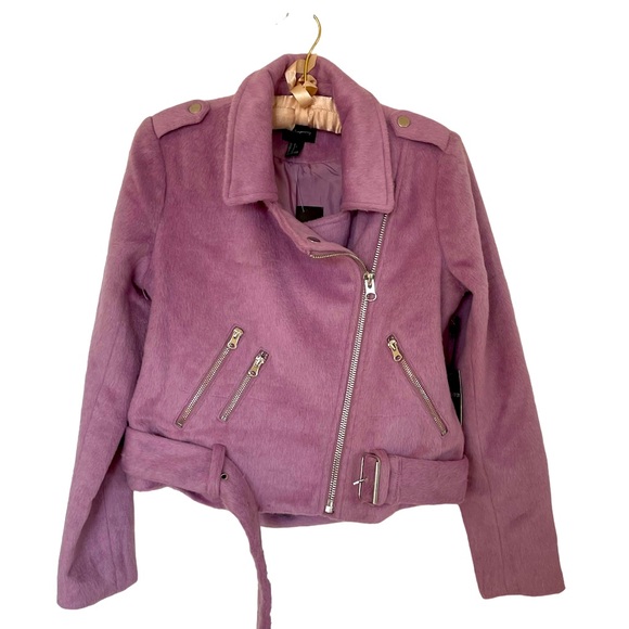 NWT Forever 21 Contemporary fuzzy orchid Moto Jacket size XS - Picture 2 of 8